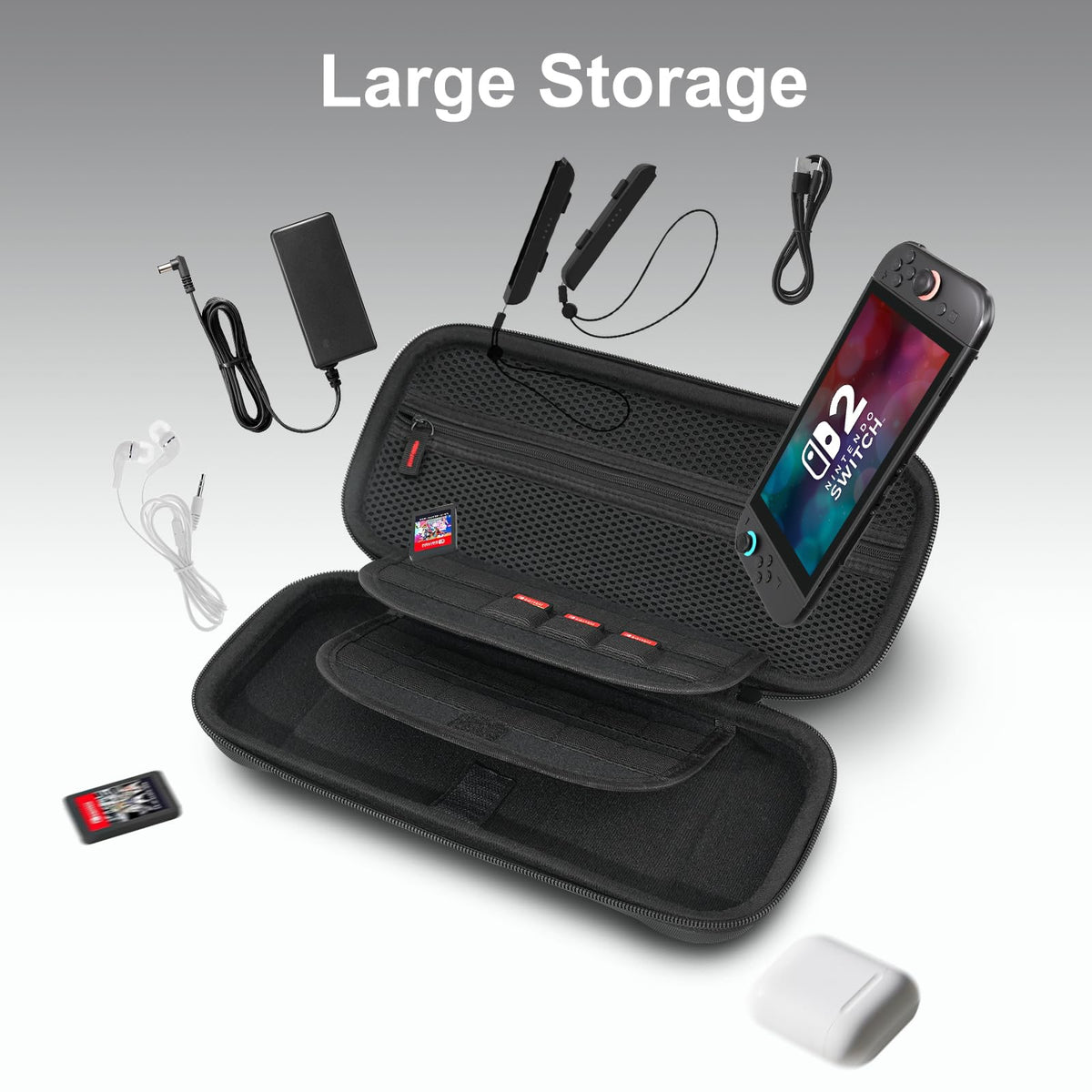 CoBak Large Capacity Carrying Case for Nintendo Switch 2 (2025) - 3 in 1 Accessories Bundle with 2 Screen Protectors, Thumb Grip Caps, 24 Game Cartridges, Hard Shell Portable Travel Pouch, Black