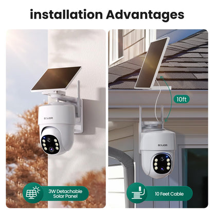 SOLIOM- 5MP Security Cameras Wireless Outdoor, No Subscription,4-Cam Pack, Solar Powered Home Security Camera with 360° Auto Tracking, Pan & Tilt, 3K Color Night Vision,5G & 2.4G Router Compatible