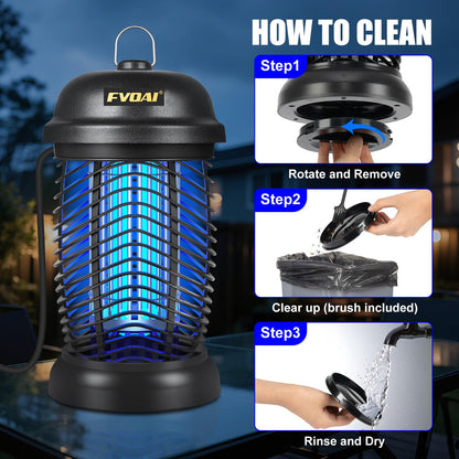 FVOAI Bug Zapper Outdoor, Mosquito Zapper, Fly Zapper, Insect Zapper Electric Fly Traps for 1/2 Acre, Indoor Outdoor Use with 3 Prong Plug-in,4200V, ABS Plastic Outer, Black