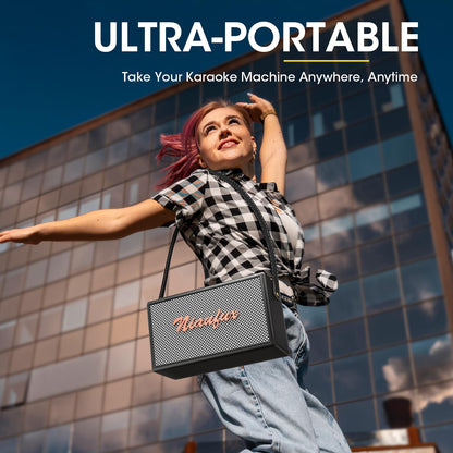 Karaoke Machine, Retro-Design Speaker with 2 Wireless Microphones for Adults & Kids, Portable Karaoke System for Home Party, Bluetooth/AUX/USB/TF Support, Gifts for Women & Girls