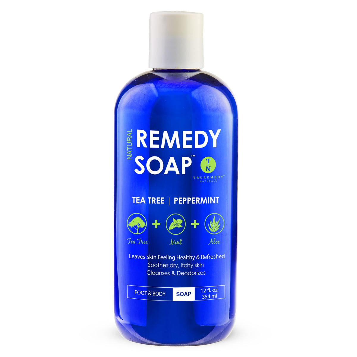 Truremedy Naturals Remedy Tea Tree Oil Body Wash - 12 oz Refreshing Cleanser for Skin and Scalp with Tea Tree, Peppermint, and Aloe - Invigorating Tea Tree Soap Body Wash