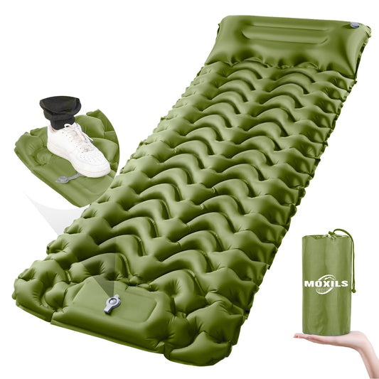MOXILS Sleeping Pad, Ultralight Inflatable Sleeping Pad for Camping, Built-in Pump, Ultimate for Camping, Hiking, Airpad, Carry Bag, Repair Kit, Compact & Lightweight Air Mattress(Green)