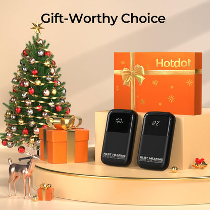 Hotdot AI Hand Warmers Rechargeable with Gift Box, 2 Pack Portable Electric Hand Warmer with LED Display Battery and Temperature, Fast Heating, for Men, Women, Hunting Camping Black