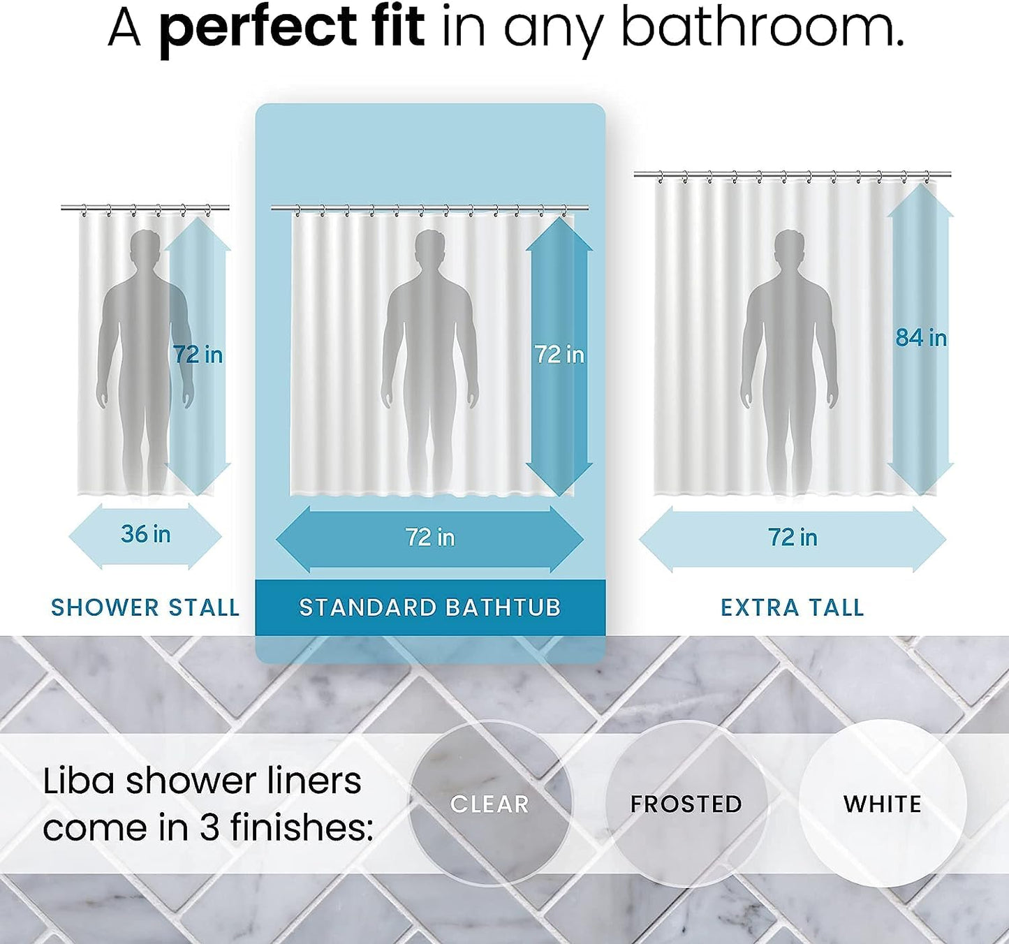 LiBa Bathroom Shower Curtain - Waterproof Plastic Shower Curtain Premium PEVA Non-Toxic with Rust Proof Grommets 10G Heavy Duty Bathroom Accessories 72x72