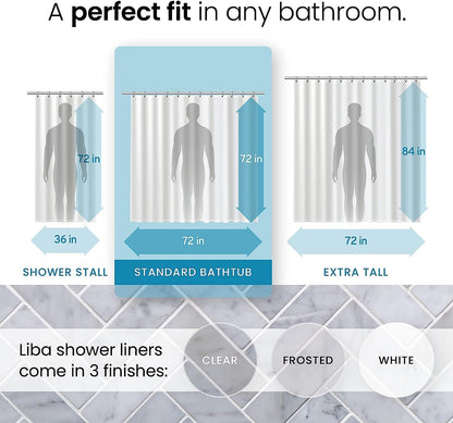 LiBa Bathroom Shower Curtain - Waterproof Plastic Shower Curtain Premium PEVA Non-Toxic with Rust Proof Grommets 10G Heavy Duty Bathroom Accessories 72x72