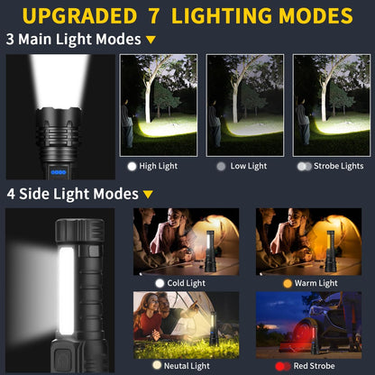 Rechargeable Flashlights High Lumens, 7Mode Super Bright Flashlight Camping, Adjustable Tactical Flash Light High Powered, LED Flashlights for Home Emergency, Christmas Gifts Stocking Stuffers for Men