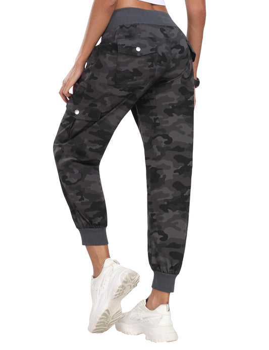 MoFiz Hiking Cargo Pants for Women with Pockets Lightweight Quick Dry Athletic Outdoor Summer Travel Casual Joggers Sweatpants Camouflage Dark Grey M