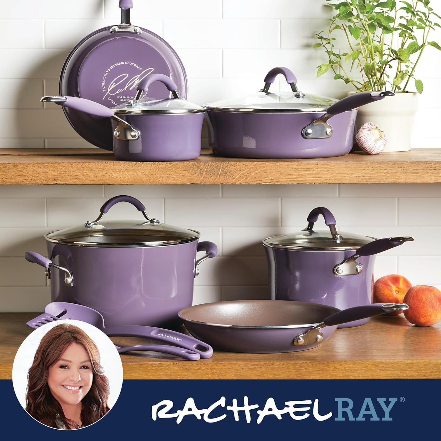 Rachael Ray Cucina Nonstick Cookware Pots and Pans Set, 12 Piece, Lavender Purple