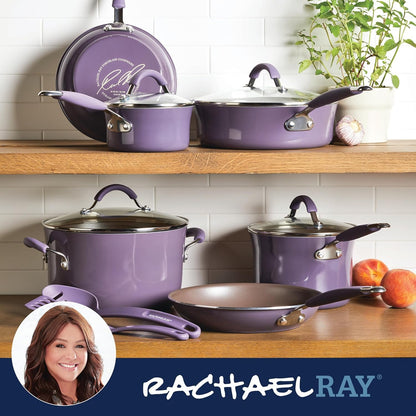 Rachael Ray Cucina Nonstick Cookware Pots and Pans Set, 12 Piece, Lavender Purple