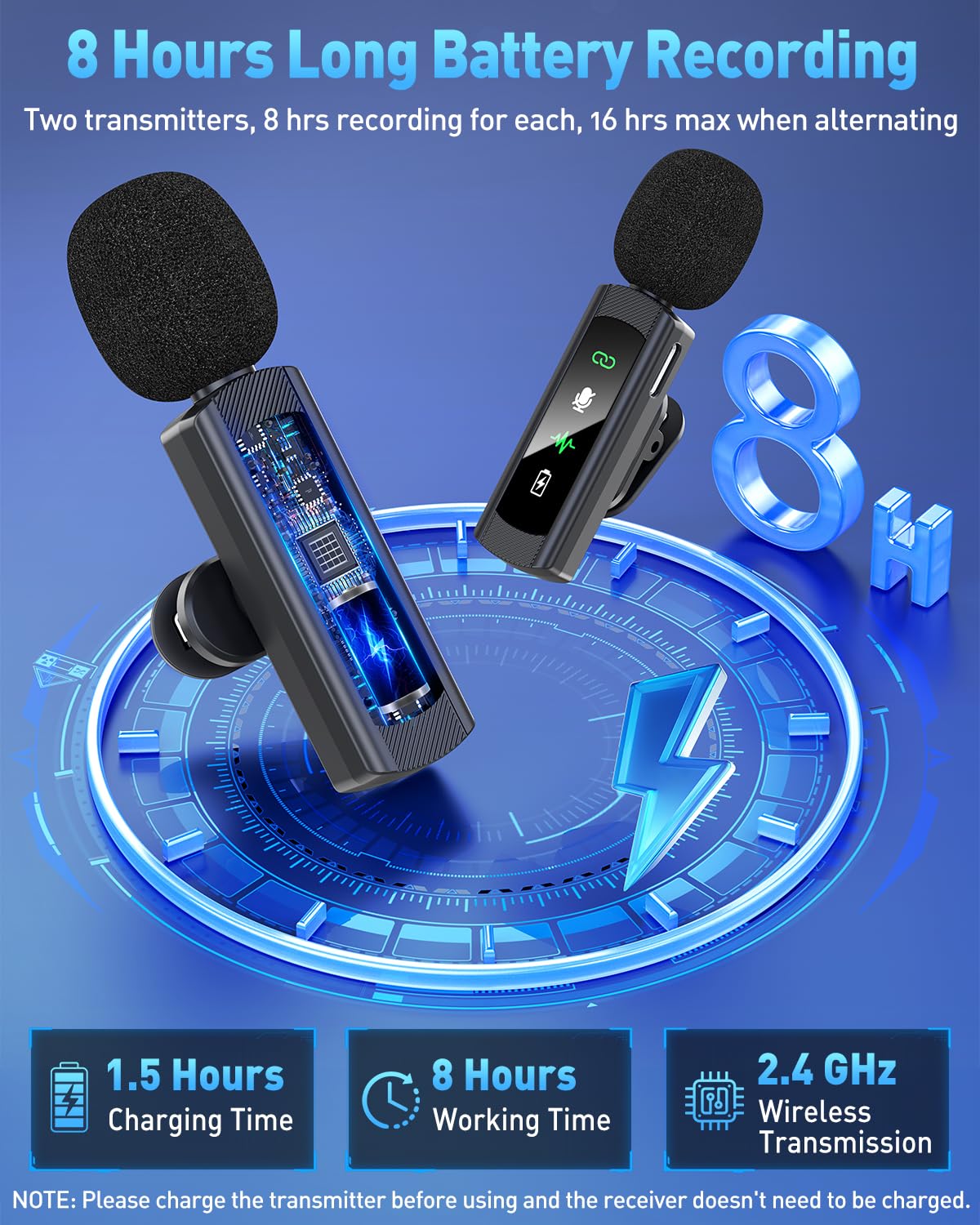 QUZAZBU USB C Wireless Lavalier Microphone for iPhone 15 16, Mini LED Display Microphone for Android with Noise Reduction, Lapel Magnetic Clip-on Mic for Recording Content Creator Vlog Tiktok YouTube