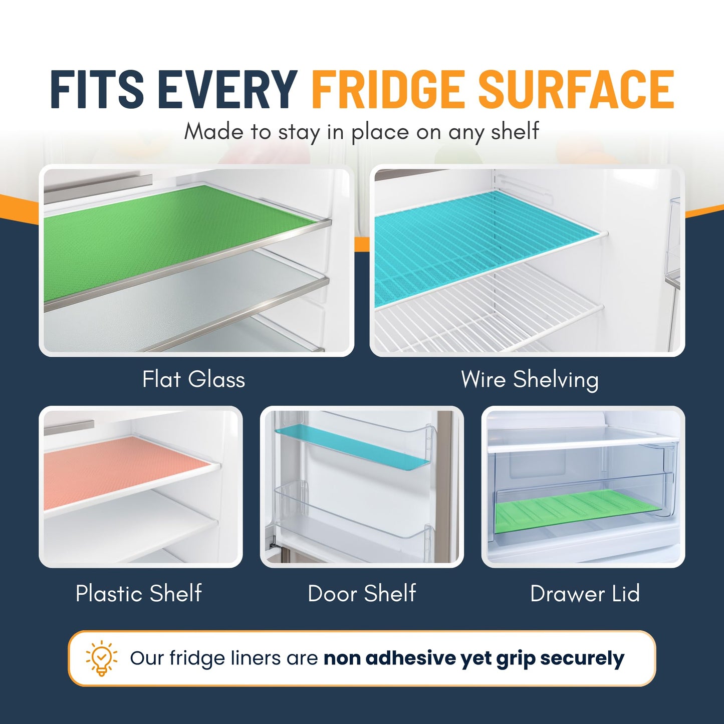 Refrigerator Liners for Shelves (8 Pack) by Linda’s Essentials - Non-Adhesive Drawer and Shelf Liner, BPA-Free Fridge Mats for Kitchen & Cabinets, Easy to Clean, Ideal Household Essentials (Clear)