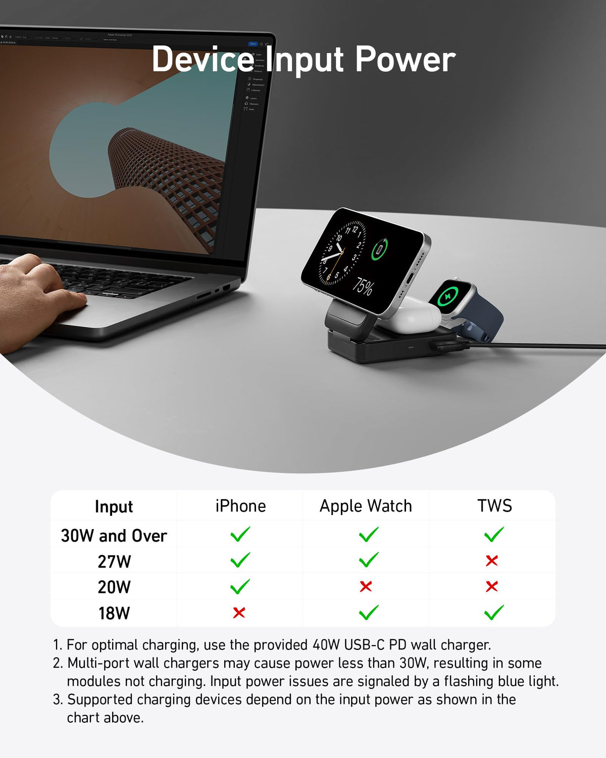 Anker MagGo 3 in 1 iPhone 16 Charging Station, MagSafe-Compatible Wireless Charger Stand, Qi2 Certified 15W Foldable Charger for iPhone 15/14, AirPods, Apple Watch 9 (40W USB-C Adapter Included)