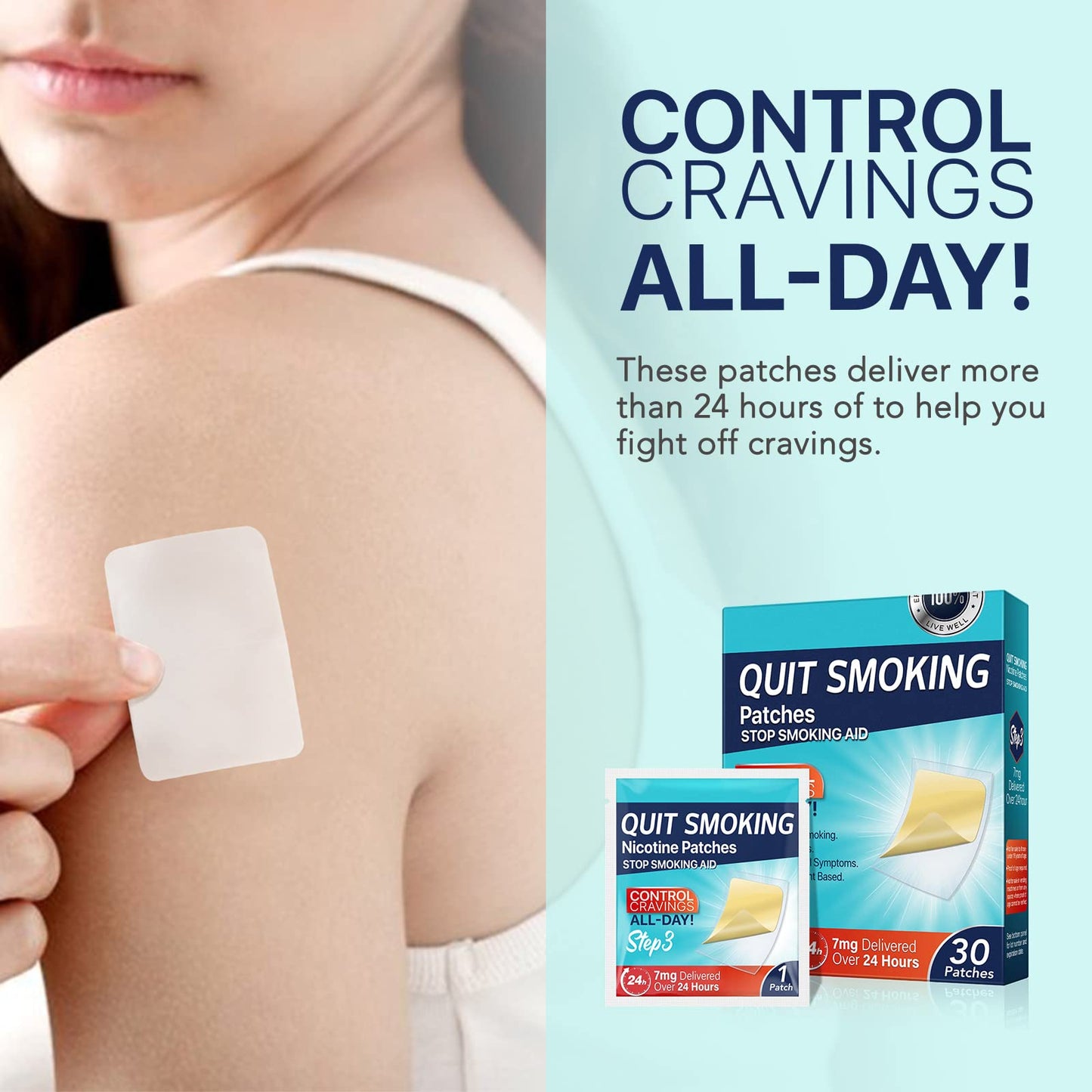 Step 3 Quit Smoking Patches, 7mg Stop Smoking Aids Patches, Easy & Effective Anti-Stickers, Helping Quit Patch, 30 Count Quit Smoking Stickers That Work with 2 Weeks