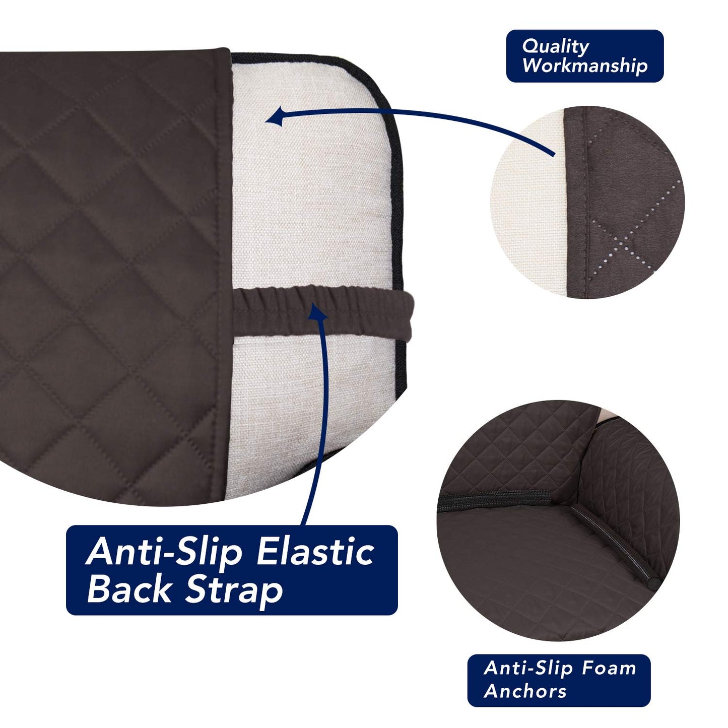 PureFit Reversible Quilted Sofa Cover, Water Resistant Slipcover Furniture Protector, Washable Couch Cover with Non Slip and Elastic Straps for Kids, Dogs, Pets (Sofa, Chocolate/Beige)