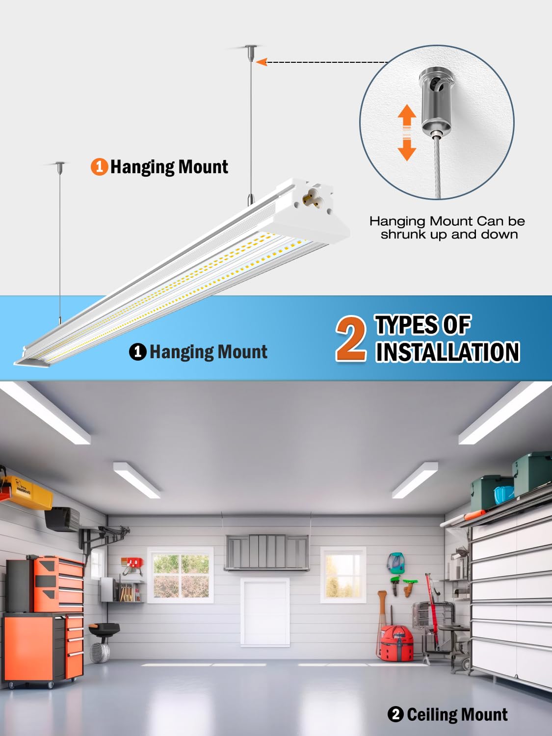 ELEKICO Upgrade Hanging | Surface Mount 4' Led Shop Lights for Workshop 4FT 10pack, Super Bright 10000LM 5000K 60W Linkable 4FT Led Shop Light for Workshop Garage Factory Warehouse Shop Workbench