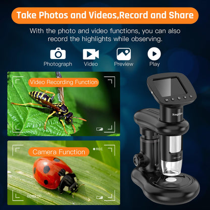1000x Microscope-Handheld Digital Microscope for Children with 2" LCD Screen,Pocket Microscope for Kids with 8 Adjustable LED Lights,Coins Electronic Magnifier Camera,USB to PC,Including 32GB SD Card