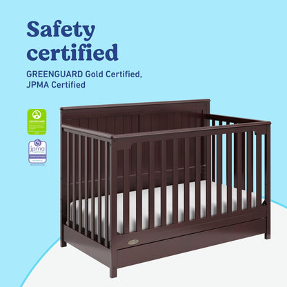 Graco Hadley 5-in-1 Convertible Crib with Drawer (Espresso) – GREENGUARD Gold Certified, Fits Standard Crib Mattress, Converts to Toddler Bed, Daybed and Full Bed, 4 Adjustable Mattress Heights