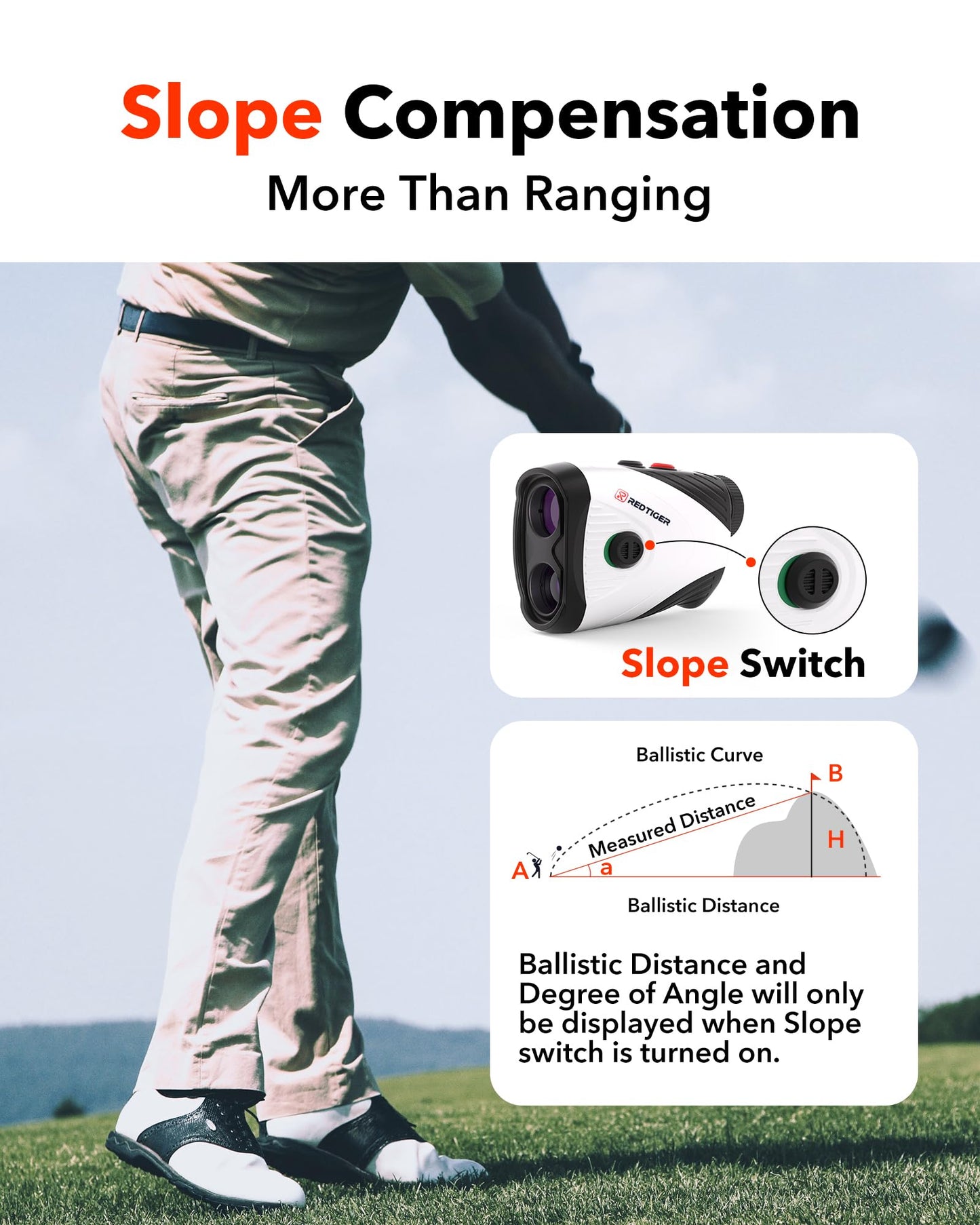 REDTIGER Golf Rangefinder with Slope, 1200 Yards Laser Range Finder Golfing, 7X Magnification, Flag Pole Locking Vibration, Rechargeable Range Finders with Magnet Stripe, GolfVue Series 1