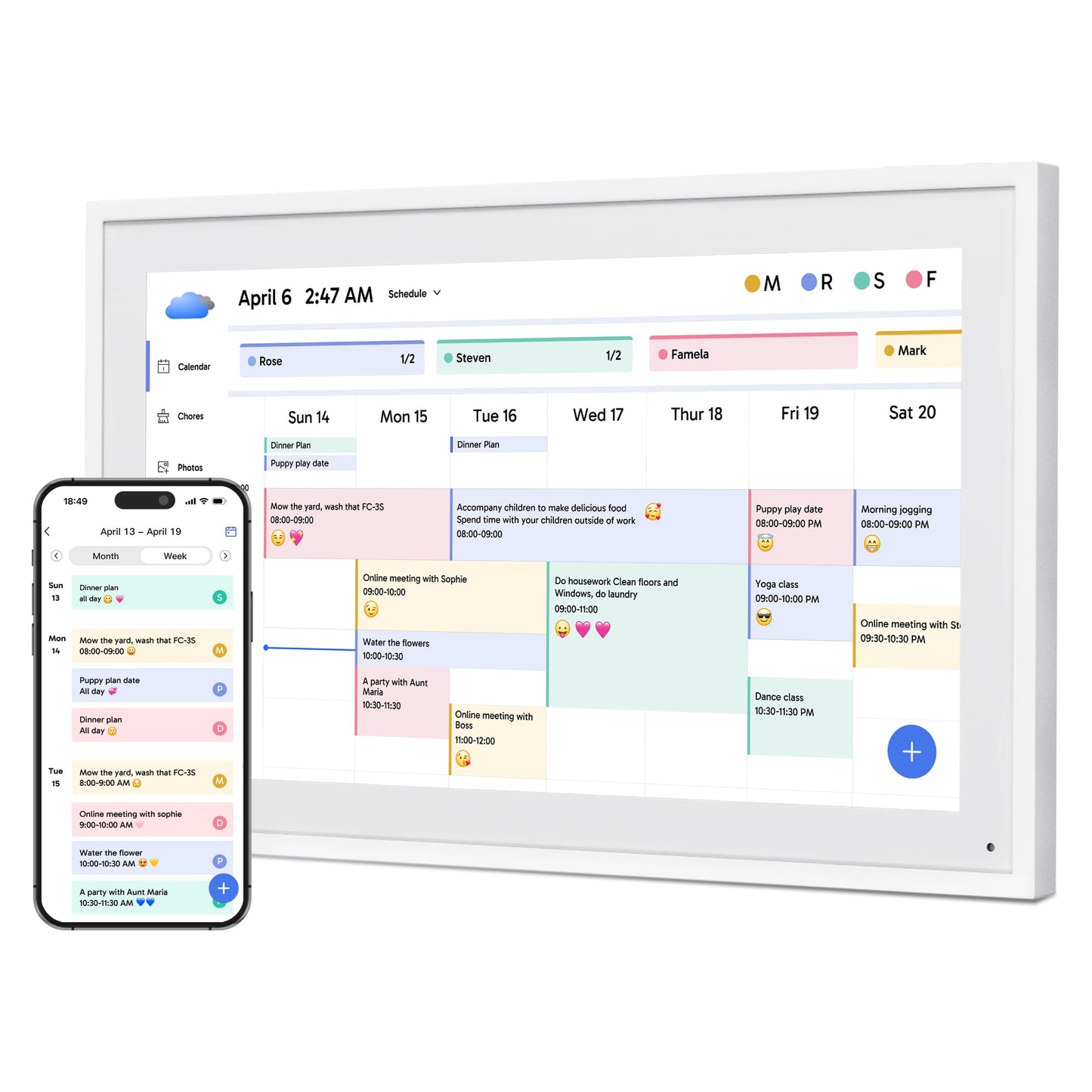 Dragon Touch 15.6" Digital Calendar Chore Chart – 1080P Full HD Interactive Touchscreen, Smart Family Planner, Hearth Display Digital Calendar Wall & Desk Mountable for Seamless Scheduling