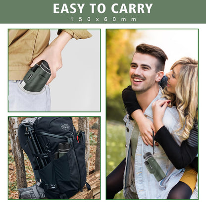 40x60 High Power Monocular Telescope for Adults - Equipped with Phone Adapter, Tripod, and Hand Strap - Low Light Night Vision with BAK4 Prism - Perfect for Bird Watching, Travel, and Concerts