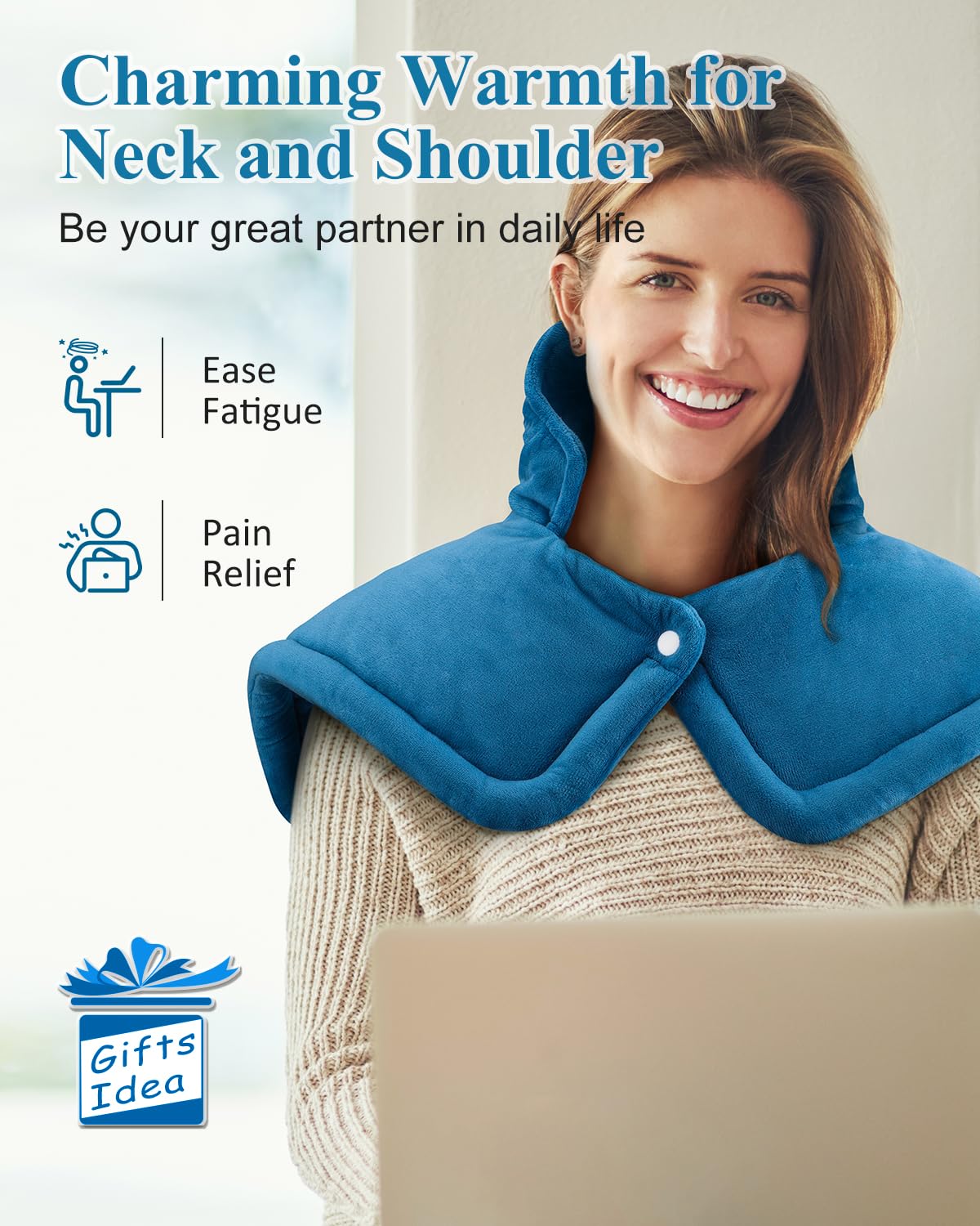 Heating Pad for Neck and Shoulder, Mothers Day Gifts for Mom, Electric Weighted Heat Pad for Back Pain Relief, Anniversary Birthday Gifts for Men Women Dad Him Her, Blue