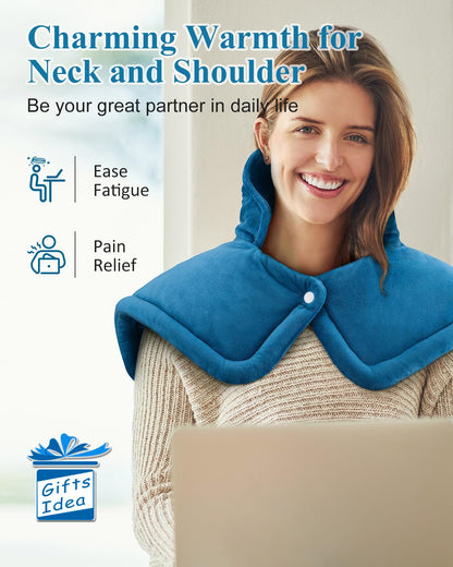 Heating Pad for Neck and Shoulder, Mothers Day Gifts for Mom, Electric Weighted Heat Pad for Back Pain Relief, Anniversary Birthday Gifts for Men Women Dad Him Her, Blue