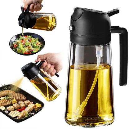 TrendPlain 16oz/470ml Glass Olive Oil Sprayer for Cooking - 2 in 1 Olive Oil Dispenser for Kitchen Gadgets, Air Fryer, Salad, and BBQ - Black