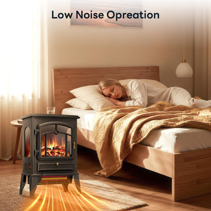 ZAFRO Electric Fireplace Stove, 5100 BTU Quick Heating Electric Fireplace Heater with Adjustable Flame Brightness, 1000W/1500W Thermostat, for Living Room, Bedroom