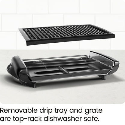Chefman Electric Smokeless Indoor Grill w/ Non-Stick Cooking Surface & Adjustable Temperature Knob from Warm to Sear for Customized BBQing, Dishwasher Safe Removable Water Tray, Black