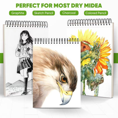 Soucolor Sketch Book, Spiral Bound Acid-Free Sketchbook with 68lb/100gsm for Paper Painting, Drawing, Writing, Artist Sketching Pad for Kids, Adults & Teens, 100 Sheets (Black, 9 x 12 Inch, Pack of 1)