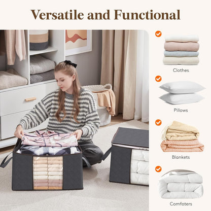 Lifewit 90L Large Storage Bags, 6 Pack Closet Organizers and Storage, Clothes Storage Bins with Lids, Foldable Storage Containers with Reinforced Handles for Clothing, Blanket, Bedding, Comforter Gray