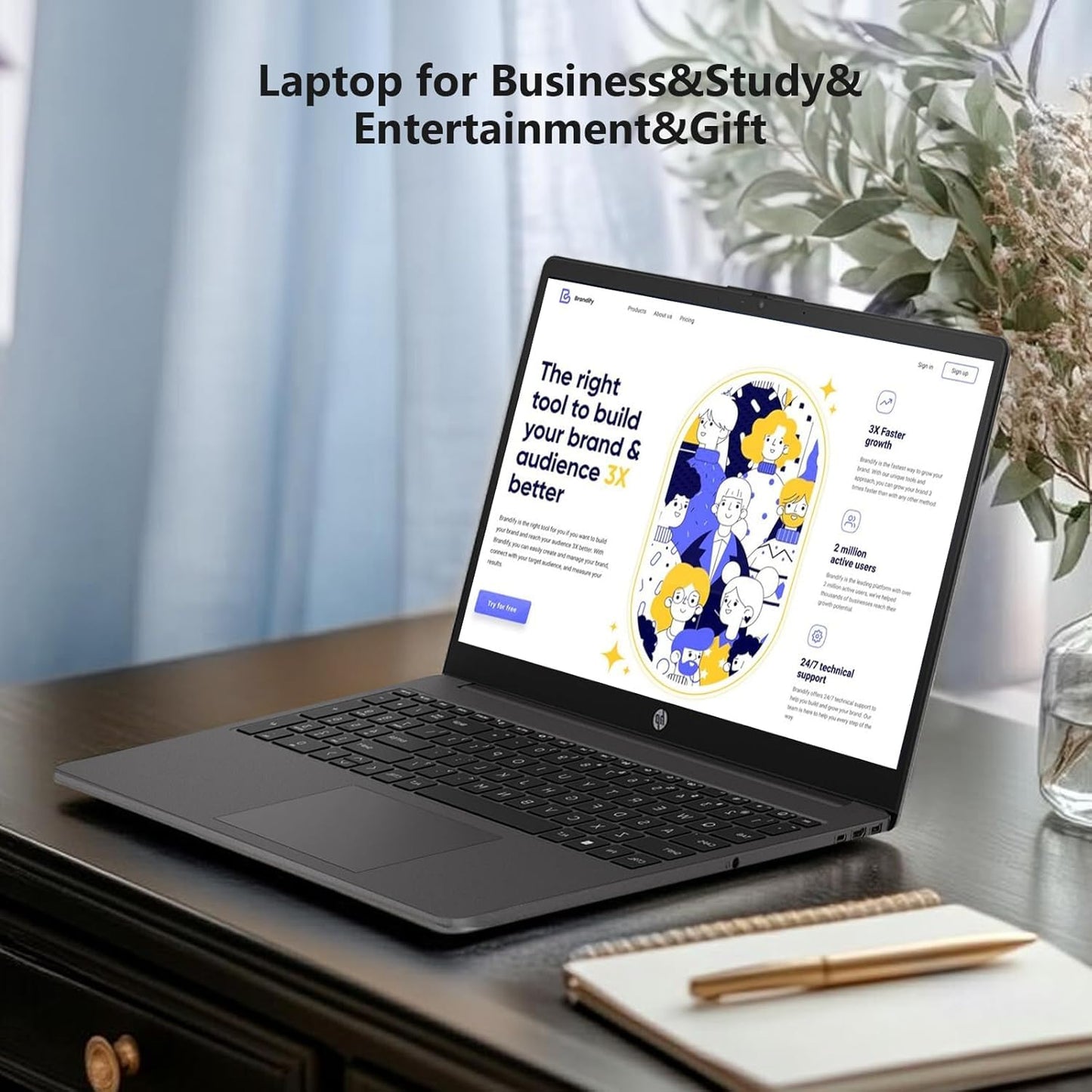 HP 255 G10 Business Laptop for Home or Work, 2026 Edition, 8GB RAM, 256GB SSD, 15.6" Full HD, Ryzen 5 7530U, HDMI, Windows 11 Pro with Office 365 for The Web, w/o Mouse