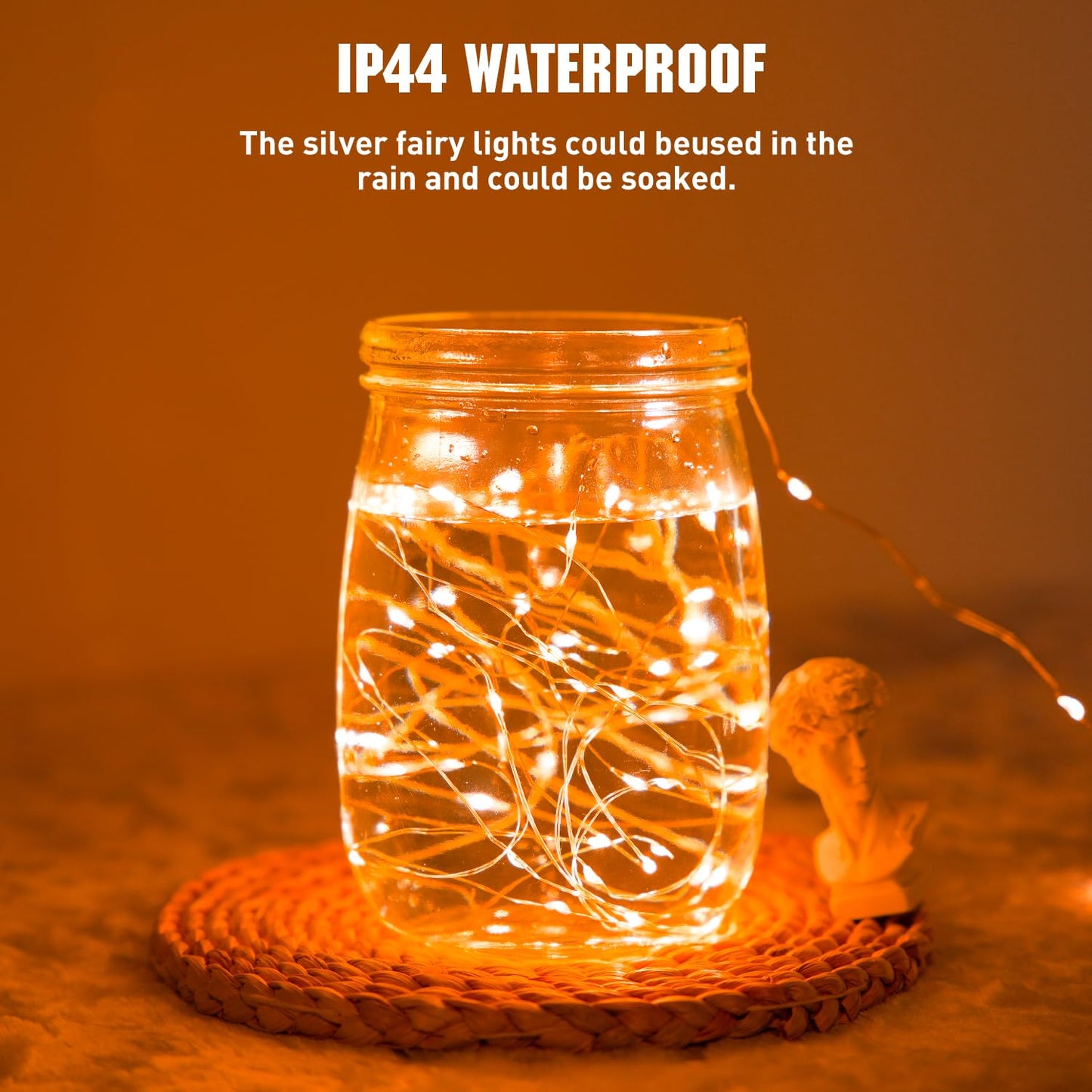 JMEXSUSS 4 Pack 50 LED Halloween Fairy Lights Battery Operated, 16.1ft Orange Fairy String Lights, Mini Orange Halloween Lights for Bedroom Garden Party Holiday Decorations