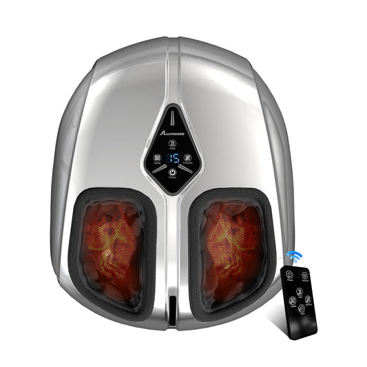 ALLYOUGER Shiatsu Foot Massager with Heat,Vibration,Air Compression and Deep Kneading for Plantar Fasciitis, Neuropathy,Improve Foot Wellness,Gifts for Women & Men（Silver）