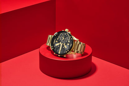 Diesel Mr. Daddy 2.0 Stainless Steel Chronograph Men's Watch, Color: Black, Gold (Model: DZ7333)