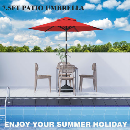 AreShark 7.5FT Patio Umbrella Table Market Umbrella w/Tilt and Crank Heavy-Duty Round Outdoor Umbrellas for Garden, Deck, Backyard, Pool and Beach, Red