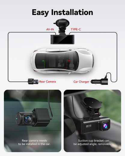 REDTIGER Dash Cam Front Rear, 4K/2.5K Full HD Dash Camera for Cars, Included 32GB Card, Built-in Wi-Fi GPS, 3.18” IPS Screen, Night Vision, 170°Wide Angle, WDR, 24H Parking Mode(F7NP)
