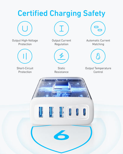 Anker Desktop Charger, Fast Charging USB C Charger, 112W Max 6-Port Charging Station, for iPhone17, iPad, MacBook, Samsung and More (Cable Not Included)