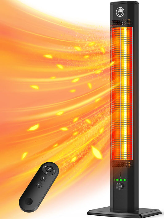 HETRAROOT 42INCH Outdoor Heater, 9Heat Levels & 540Min Timer, Child Safety Lock, IP65 Waterproof Garage Heater, 1500W Infrared Heating,Tip-Over&Overheat Protection,Patio Heaters for Outdoor Use Indoor