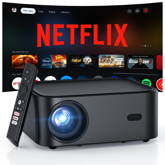 Official Licensed Netflix Smart Projector, HAPPRUN Projector 4K with Wifi and Bluetooth, DoIby Audio, Built-in Apps, Native 1080P 1000ANSI, Electric Focus, Portable Projector for Home Cinema, Bedroom