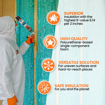 BEEST FullStop Spray Foam Insulation Kit for Walls and Attic - 240 Board ft/sq.ft. Perfect Heat & Acoustic Insulation for Reduced Energy Bills - 12x Spray Foam Can, 1 Cleaner, Pro X Gun & Safety Gear
