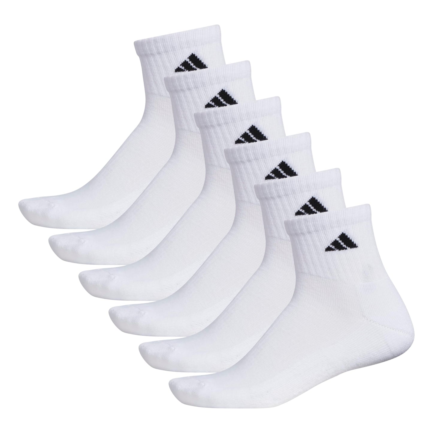 adidas 6-Pack, Athletic Cushioned Quarter Ankle Socks for Men with Arch Support, White/Black, Large