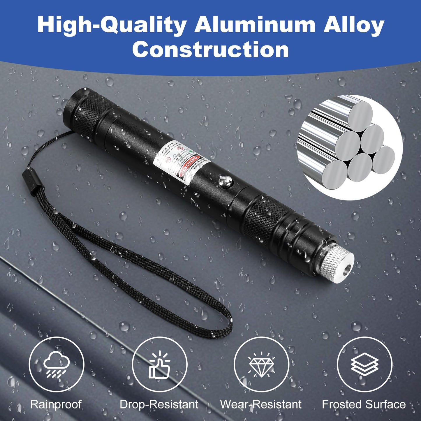 Damflew Green Laser Pointer High Power Pen - Long Range Rechargeable Laser Beam, USB Charging for Hiking, Presentations & Outdoor Use (Professional-Grade Green Light)