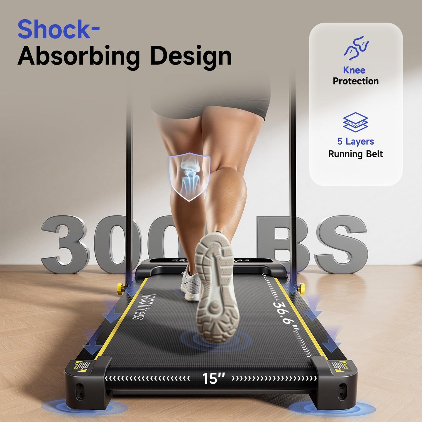 YPOO Foldable Treadmill with Incline, Walking Pad with Handle Bar 3 Level Incline, Portable Folding Treadmills for Home/Office 300 Lbs Capacity, Quiet Desk Treadmill with Remote Control & APP