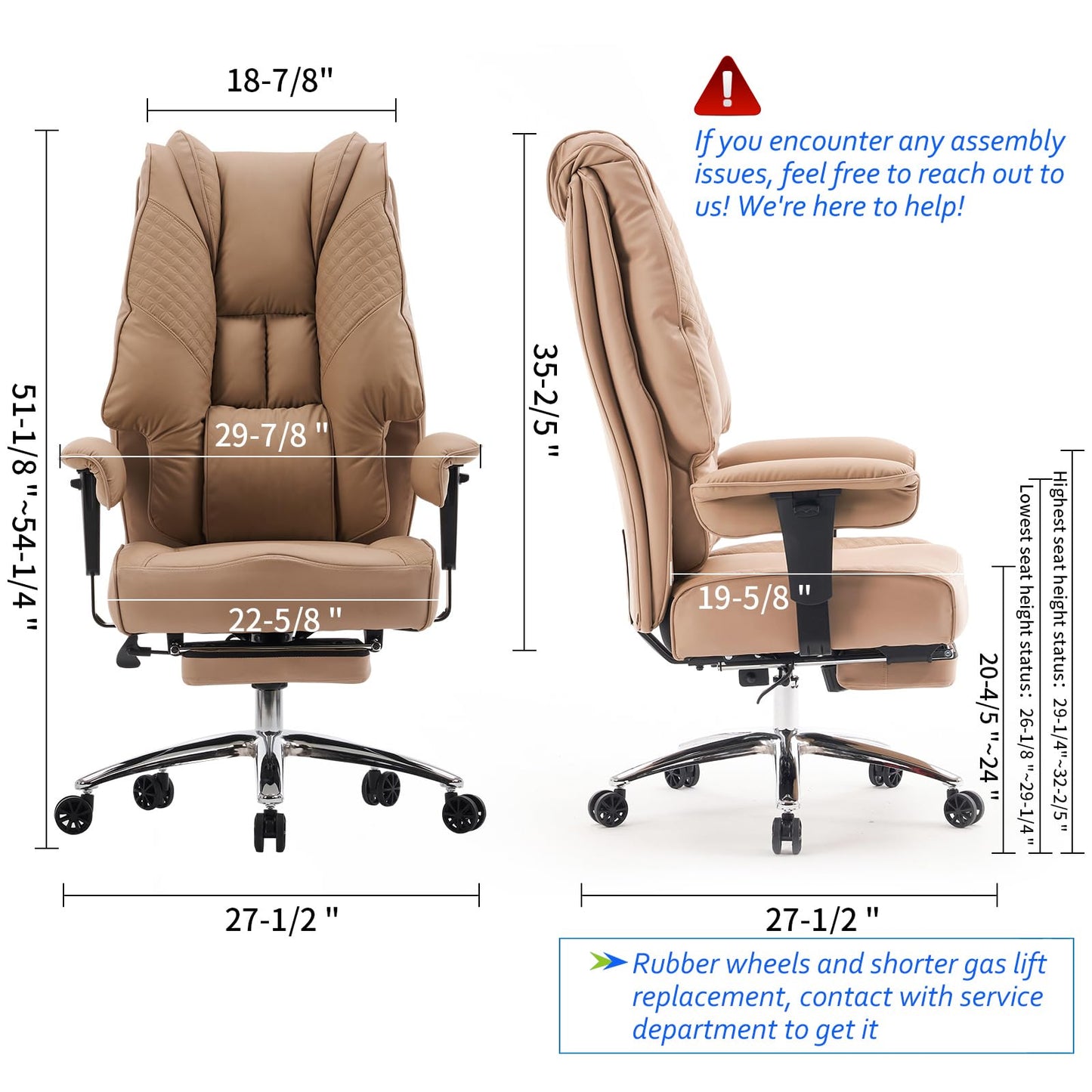 EXCEBET Big and Tall Office Chair 400lbs Wide Seat, Leather High Back Executive Office Chair with Foot Rest, Ergonomic Office Chair Lumbar Support for Lower Back Pain Relief (Brown)