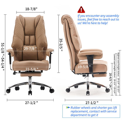 EXCEBET Big and Tall Office Chair 400lbs Wide Seat, Leather High Back Executive Office Chair with Foot Rest, Ergonomic Office Chair Lumbar Support for Lower Back Pain Relief (Brown)