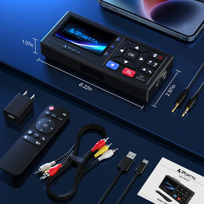 Portta VHS to Digital Converter, Video to Digital Recorder with Remote, Compatible with VHS, VCR, DVR, DVD, Hi8, Mini DV Players, Camcorder, Gaming Consoles (Tapes/DVD Player Not Included)