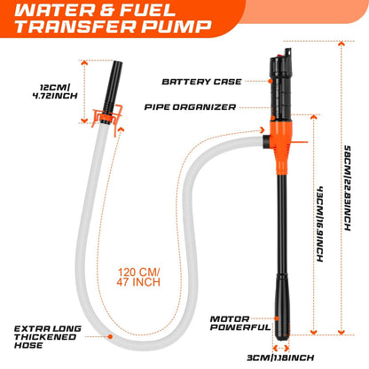 Portable Transfer Pump Battery Operated Electric Siphon Pump for Gas, Fuel, Diesel, Water Transfer 2.4 GPM Flow Oil Extractor, 47 Inches Hose-Easy to Use Hand Fuel Pump, Multi-Use Siphon Transfer Pump