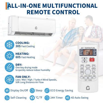 9000 BTU Mini Split Air Conditioner, 18.5 SEER2 208-230V Split Unit Ac and Heat Cool Up to 450 Sq.Ft, Ductless Air Conditioner w/Complete Installation Kit,Remote,2.0 Wifi Control,Low Noise