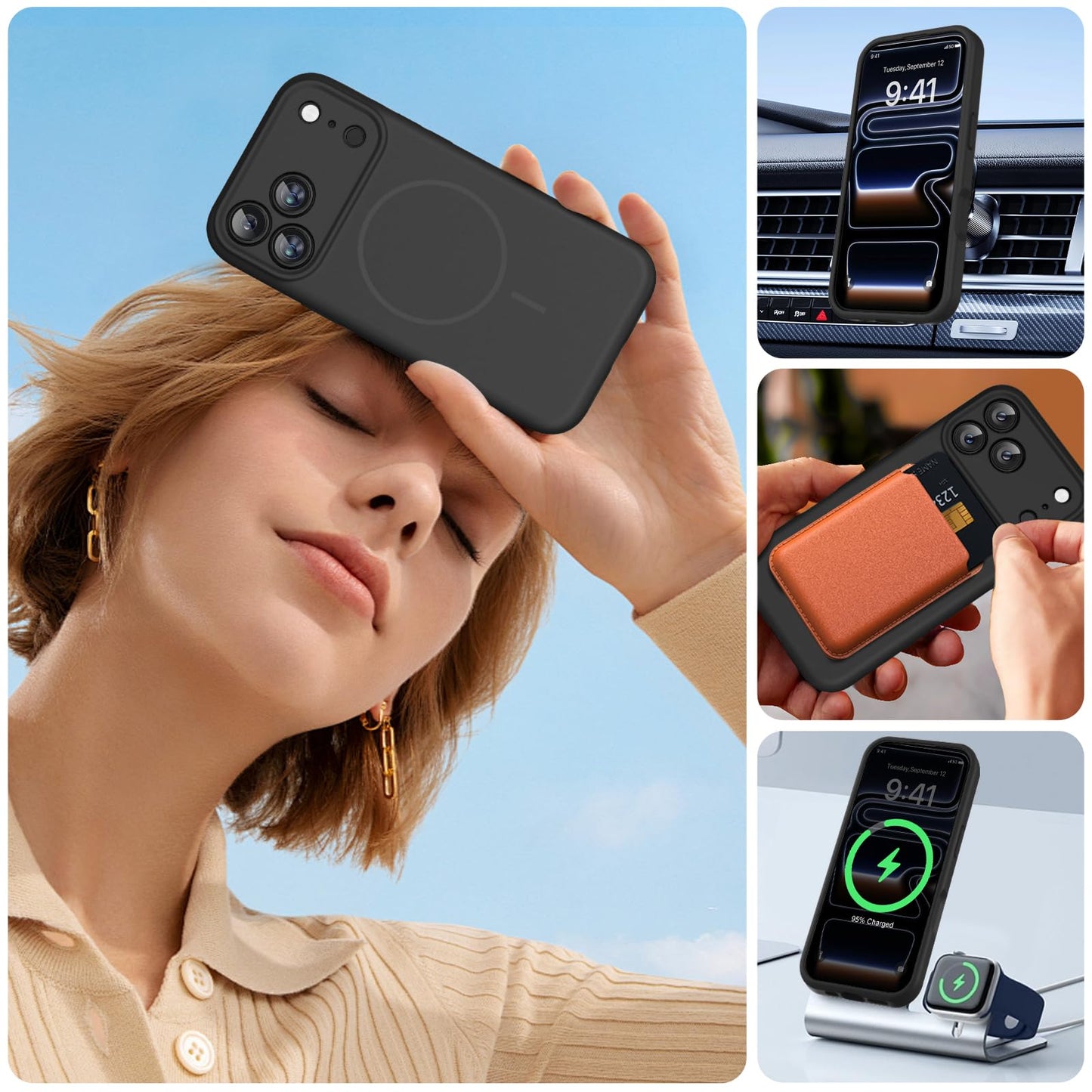 Miracase Magnetic for iPhone 17 Pro Max Case, Compatible with MagSafe, Integrated Silicone Camera Control Cover, 3.0mm Thicken Shockproof Drop Protection Phone Case for 17 ProMax, Black